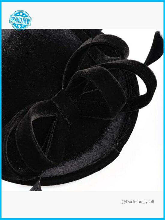 Velvet Fascinator Hat for Wedding Derby Party Feather Headpiece Bow